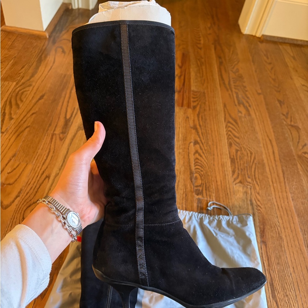 Prada Women's Black Suede Kitten Heeled Boots - Picture 3 of 8